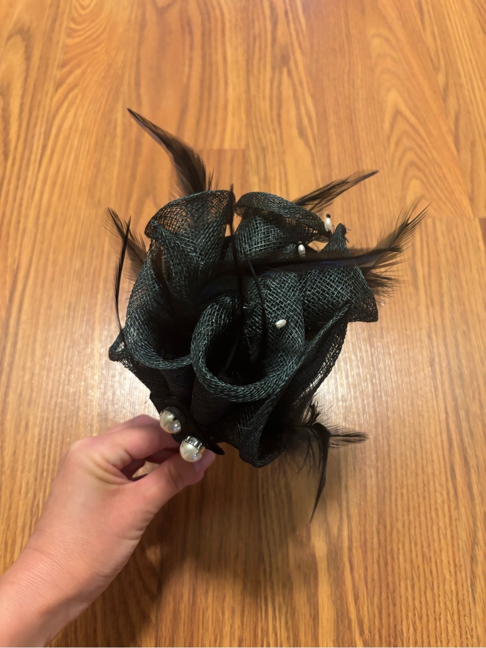 Dark Green Sinamay Fascinator Headband | Feathers | Derby Cocktail Hat - Picture 3 of 8